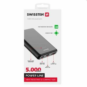 Swissten Power Line powerbanka 5 000 mAh 10 W, čierna obraz