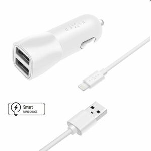 FIXED Autonabíjačka Smart Rapid Charge 2 x USB s káblom USB/Lightning MFI 1 m, 15 W, biela obraz