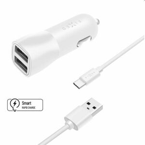 FIXED Autonabíjačka Smart Rapid Charge 2 x USB s káblom USB/USB-C 1 m, 15 W, biela obraz