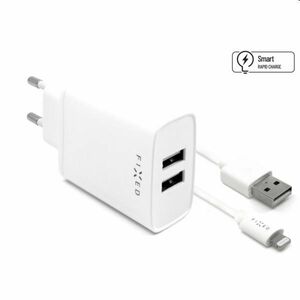 FIXED Sieťová nabíjačka Smart Rapid Charge s 2 x USB 15 W a kábel USB/Lightning MFI 1 m, biela obraz