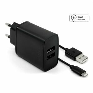 FIXED Sieťová nabíjačka Smart Rapid Charge s 2 x USB 15 W a kábel USB/Lightning MFI 1 m, čierna obraz