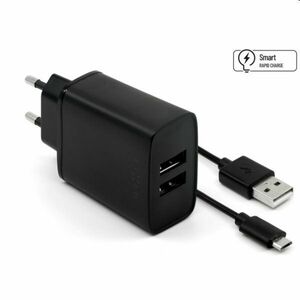 FIXED Sieťová nabíjačka Smart Rapid Charge s 2 x USB 15 W a kábel USB/micro USB 1 m, čierna obraz