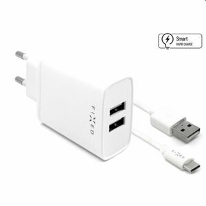 FIXED Sieťová nabíjačka Smart Rapid Charge s 2 x USB, 15 W a kábel USB/USB-C 1m, biela obraz