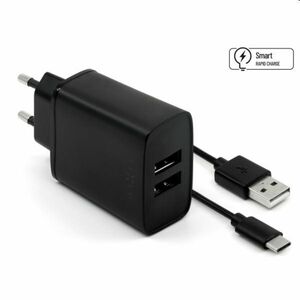 FIXED Sieťová nabíjačka Smart Rapid Charge s 2 x USB, 15 W a kábel USB/USB-C 1m, čierna obraz