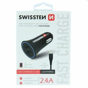 Autonabíjačka Swissten 2.4A s 2 x USB a kábel Lightning obraz