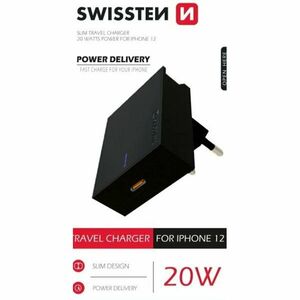 Rýchlonabíjačka Swissten Power Delivery 20 W s 1x USB-C pre iPhone 12, čierna obraz