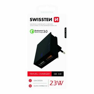 Rýchlonabíjačka Swissten Qualcomm Charger 3.0 s 2 USB konektormi, 23 W, čierna obraz