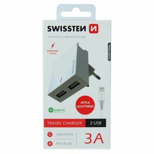 Rýchlonabíjačka Swissten Smart IC 3.A s 2 USB konektormi a dátový kábel USB / Lightning 1, 2 m, biela obraz