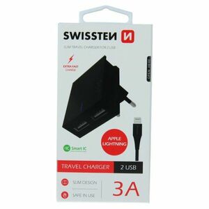 Rýchlonabíjačka Swissten Smart IC 3.A s 2 USB konektormi a dátový kábel USB / Lightning 1, 2 m, čierna obraz