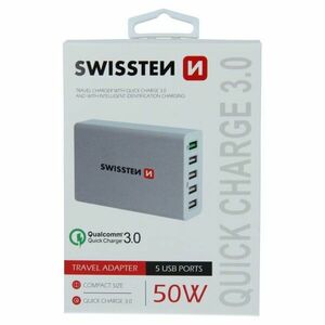 Rýchlonabíjačka Swissten Smart IC 50 W s podporou QuickCharge 3.0 a 5 USB konektormi, biela obraz