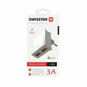 Rýchlonabíjačka Swissten Smart IC 3.A s 2 USB konektormi, biela obraz