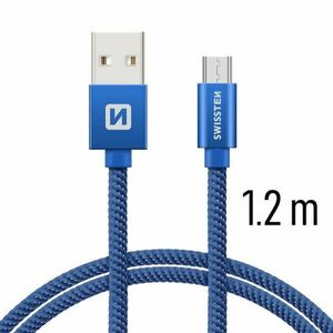 Dátový kábel Swissten textilný s Micro-USB konektorom a podporou rýchlonabíjania, modrý obraz