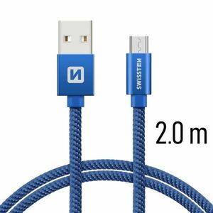 Dátový kábel Swissten textilný s Micro-USB konektorom a podporou rýchlonabíjania, modrý obraz