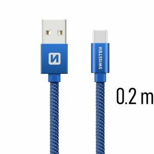 Dátový kábel Swissten textilný s USB-C konektorom a podporou rýchlonabíjania, modrý obraz