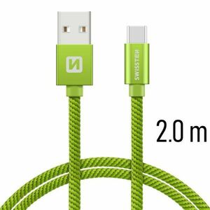 Dátový kábel Swissten textilný s USB-C konektorom a podporou rýchlonabíjania, zelený obraz