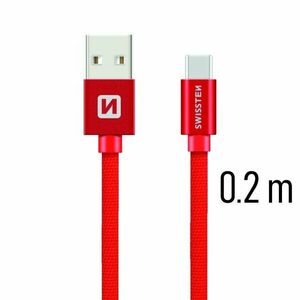 Dátový kábel Swissten textilný s USB-C konektorom a podporou rýchlonabíjania, červený obraz