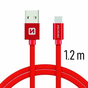 Dátový kábel Swissten textilný s USB-C konektorom a podporou rýchlonabíjania, červený obraz