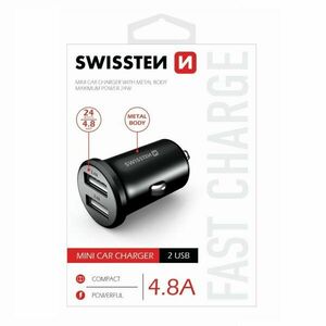 Autonabíjačka Swissten kovová 4.8A s 2 USB slotmi, čierna obraz