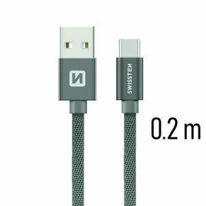 Dátový kábel Swissten textilný s USB-C konektorom a podporou rýchlonabíjania, sivý obraz