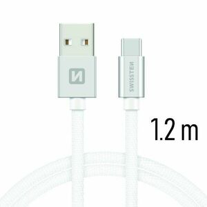 Dátový kábel Swissten textilný s USB-C konektorom a podporou rýchlonabíjania, strieborný obraz