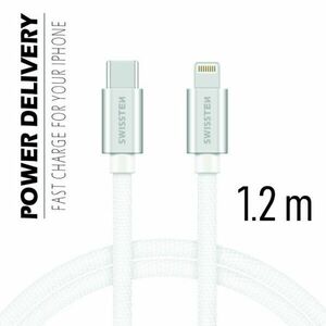 Dátový kábel Swissten textilný s USB-C, Lightning konektormi a podporou rýchlonabíjania, strieborný obraz