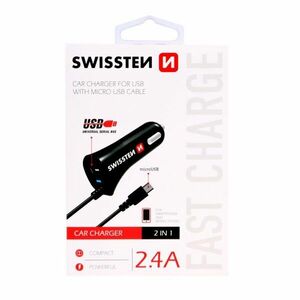 Autonabíjačka Swissten 2.4A so zabudovaným Micro-USB káblomaUSB konektorom obraz