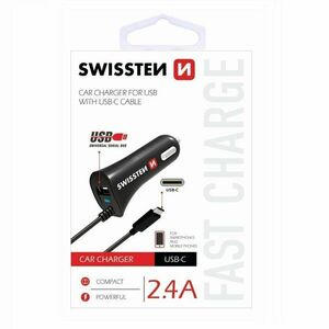 Autonabíjačka Swissten 2.4A so zabudovaným USB-C káblomaUSB konektorom obraz