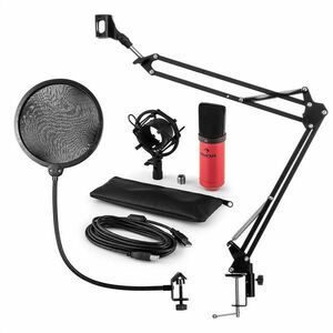 Auna MIC-900RD, USB MIKROFONNÍ SADA V4, ČERVENÁ, kondenzátorové mikrofony, POP FILTER, mikrofonní rameno obraz