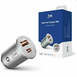 3mk nabíječka do auta, 30W, USB-A+USB-C, stříbrná obraz