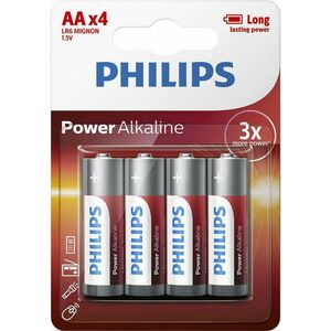 Philips alkalické tužkové baterie POWER ALKALINE AA 4ks blistr LR6P4B/10 obraz