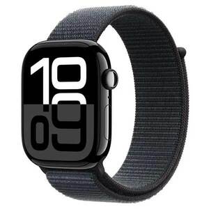 Apple Watch Series 10 GPS 46mm Klavírně černý hliník s atramentovým fialovým provlékacím sportovním řemínkem obraz