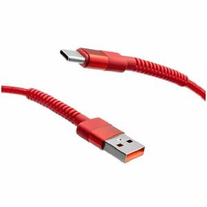 MobilNET Datový a nabíjecí pletený kabel USB/USB-C, 3A, 1m, červený obraz