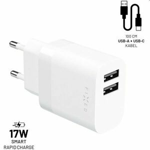 FIXED Set Síťová nabíječka 2xUSB výstupem a USB/USB-C kabelu, 1 m, 17W, Smart Rapid Charge, bílá obraz