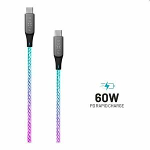 FIXED LED Nabíjecí kabel USB-C/USB-C, PD, 1, 2 m, 60 W, duhový obraz