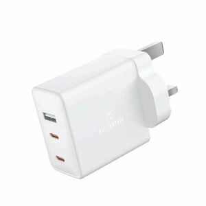 Swissten síťový adaptér GaN 2x USB-C + 1x USB 70W pre UK zásuvku, bílý obraz