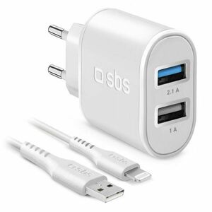 SBS Cestovní nabíjecí sada, Ultra Fast Charge, 2x USB/Lightning MFI C-89 kabel, bílá obraz