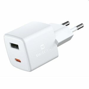 Mini Adaptér Swissten GaN 1x USB-C + 1xUSB 30W, PD, bílý obraz