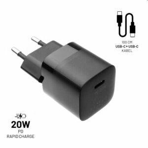 FIXED Set Síťová mini nabíječka s USB-C výstupem a USB-C/USB-C kabel 1m, PD, 20W, černý obraz