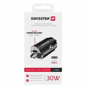 CL nano adaptér Swissten Power Delivery 2x USB-C 30W 30 W, černý obraz