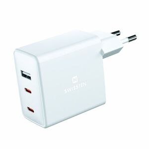 Síťový Adaptér Swissten GaN 2 x USB-C + 1 x USB 70 W, bílý obraz