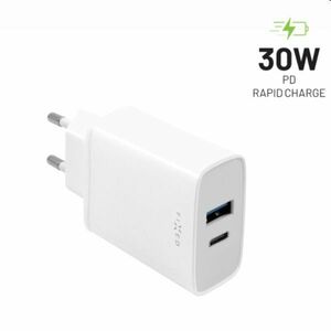 FIXED Síťová nabíječka s USB-C/USB, podpora PD, 30W, bílá obraz