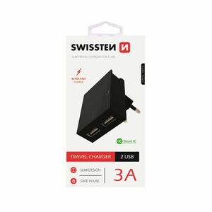 Rychlonabíječka Swissten Smart IC 3.A s 2 USB konektory, černá obraz