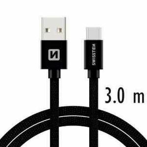 Datový kabel Swissten textilní s USB-C konektorem a podporou rychlonabíjení, Black obraz