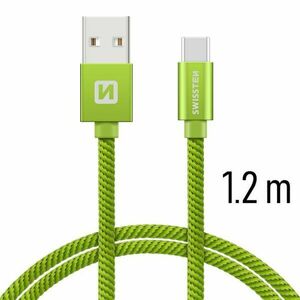 Datový kabel Swissten textilní s USB-C konektorem a podporou rychlonabíjení, Green obraz