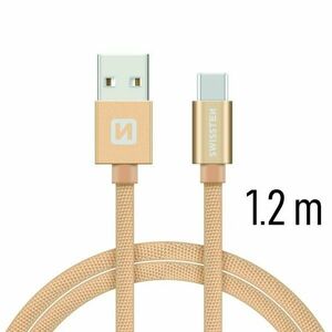 Datový kabel Swissten textilní s USB-C konektorem a podporou rychlonabíjení, Gold obraz