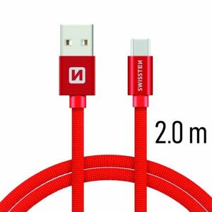 Datový kabel Swissten textilní s USB-C konektorem a podporou rychlonabíjení, Red obraz