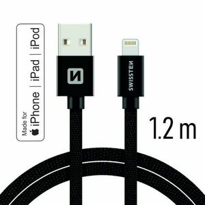 Datový kabel Swissten textilní s certifikací MFI, Lightning konektorem a podporou rychlonabíjení, Black obraz