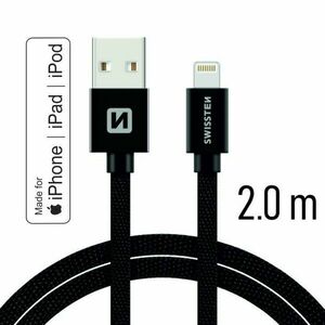 Datový kabel Swissten textilní s certifikací MFI, Lightning konektorem a podporou rychlonabíjení, Black obraz