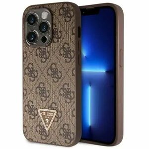 Guess PU 4G Strass Triangle Metal Logo Zadí Kryt pro iPhone 15 Pro, brown obraz