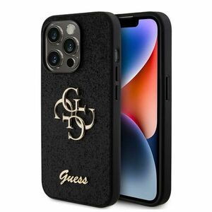 Guess PU Fixed Glitter 4G Metal Logo Zadní Kryt pro iPhone 15 Pro, black obraz